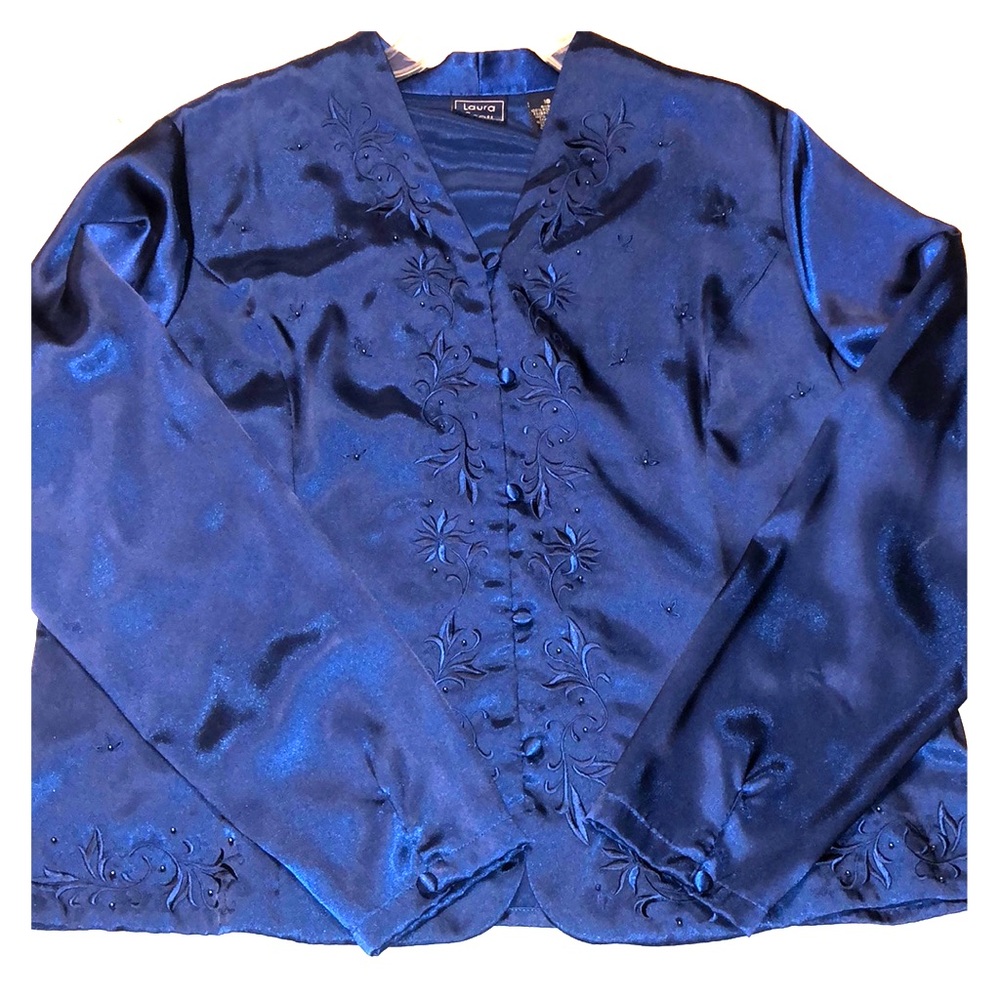 Laura Scott embroidered Blouse Blue Size 18